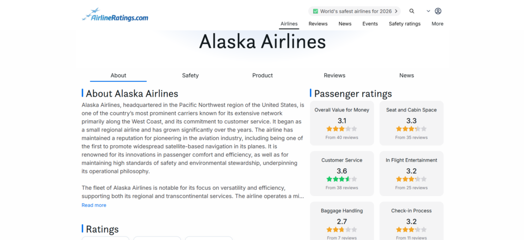 AirlineRatings Alaska Airlines Reviews Page