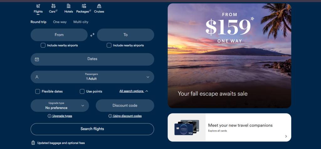 Alaska Airlines Booking Page