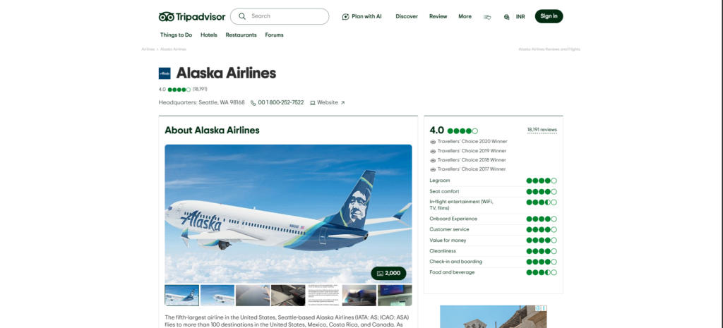 TripAdvisor Alaska Airlines Reviews Page